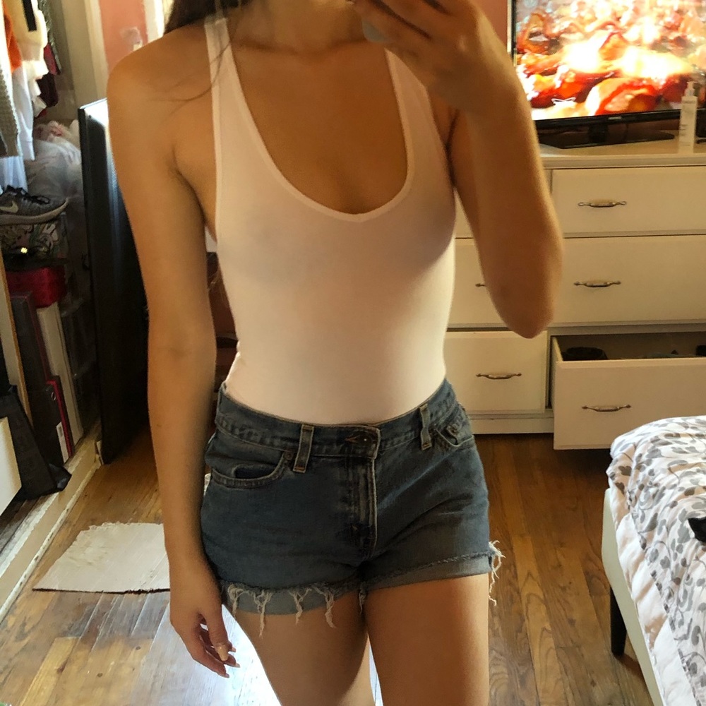 American Apparel White V neck bodysuit